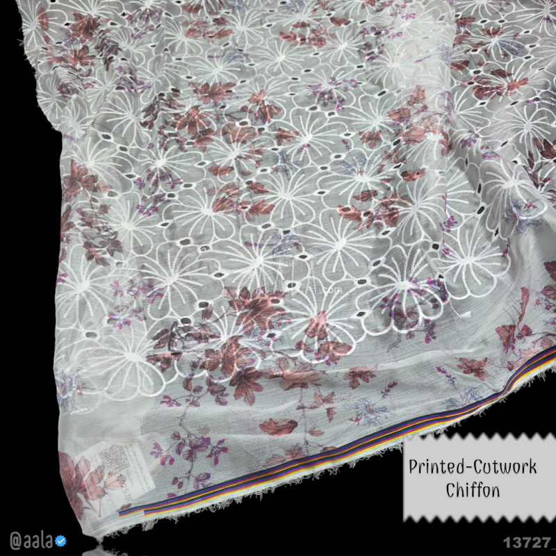 Printed-Cutwork Chiffon Blend 52-Inches PRINTED Per-Metre 