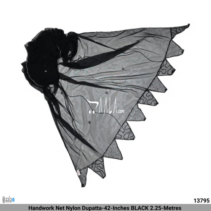 Handwork Net Nylon Dupatta-42-Inches BLACK 2.25-Metres