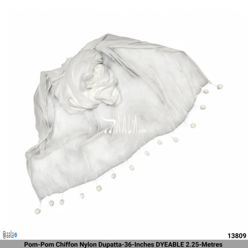 Pom-Pom Chiffon Nylon Dupatta-36-Inches DYEABLE 2.25-Metres 