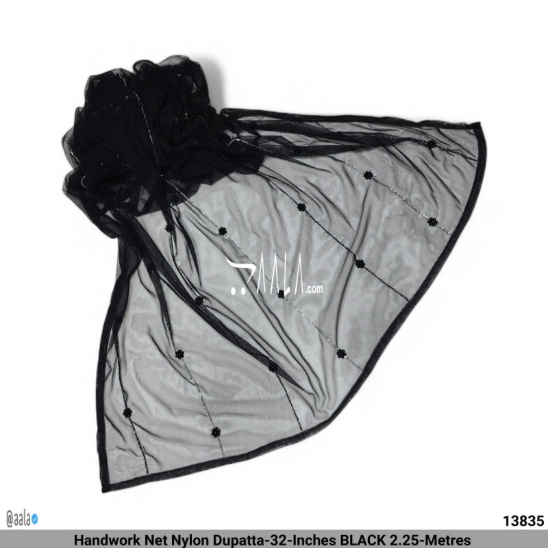 Handwork Net Nylon Dupatta-32-Inches BLACK 2.25-Metres