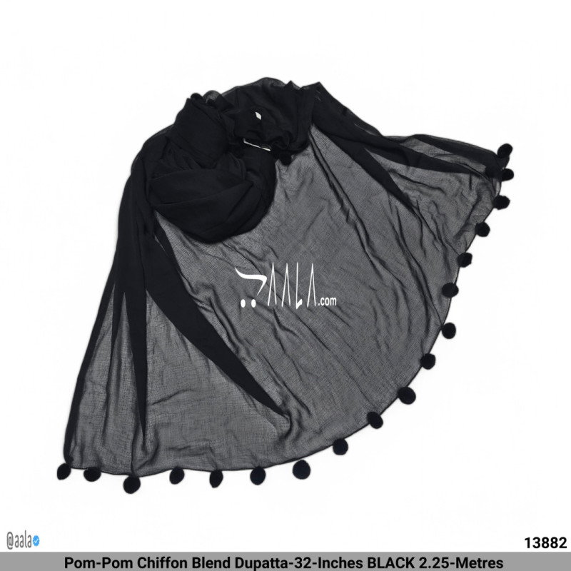 Pom-Pom Chiffon Blend Dupatta-32-Inches BLACK 2.25-Metres