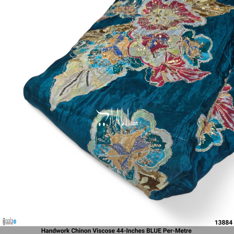 Handwork Chinon Viscose 44-Inches BLUE Per-Metre 