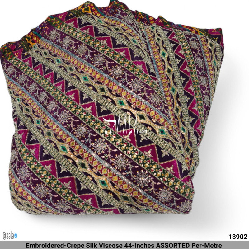 Embroidered-Crepe Silk Viscose 44-Inches ASSORTED Per-Metre