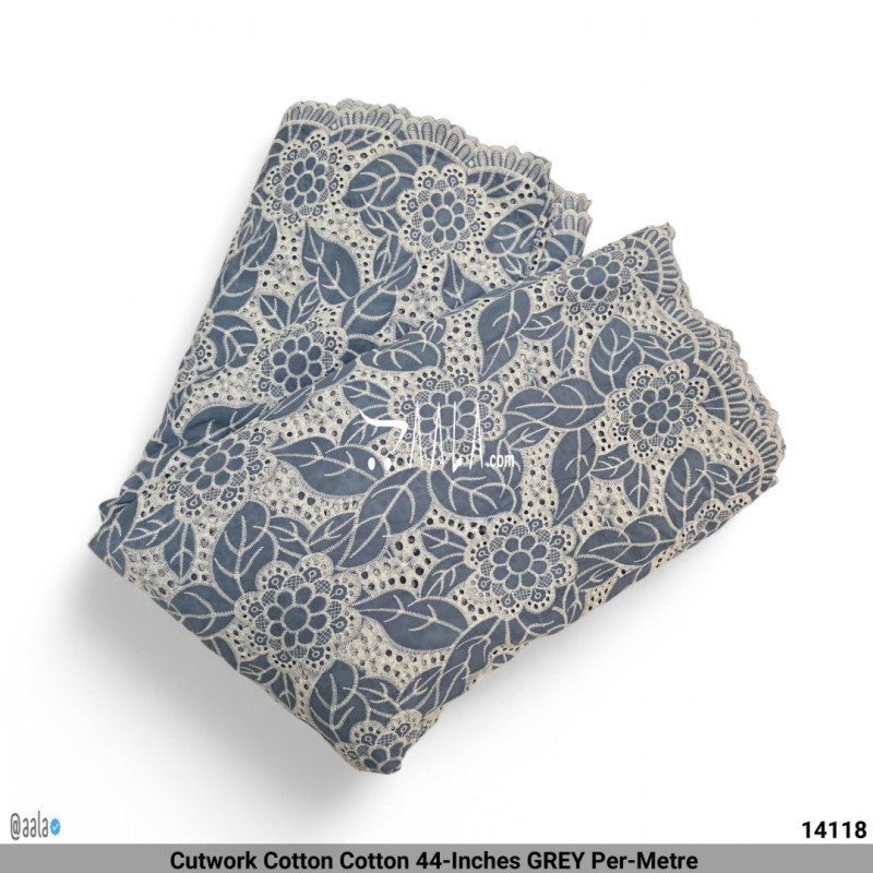 Cutwork Cotton Cotton 44-Inches GREY Per-Metre
