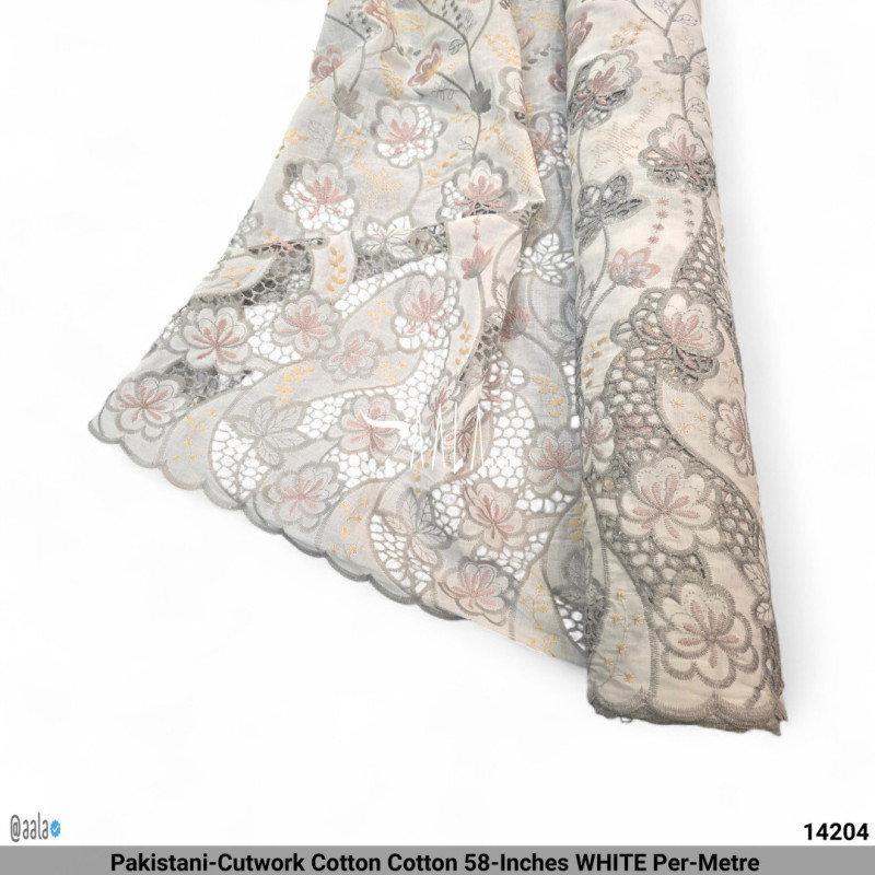 Pakistani-Cutwork Cotton Cotton 58-Inches WHITE Per-Metre 