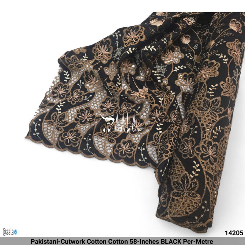 Pakistani-Cutwork Cotton Cotton 58-Inches BLACK Per-Metre 
