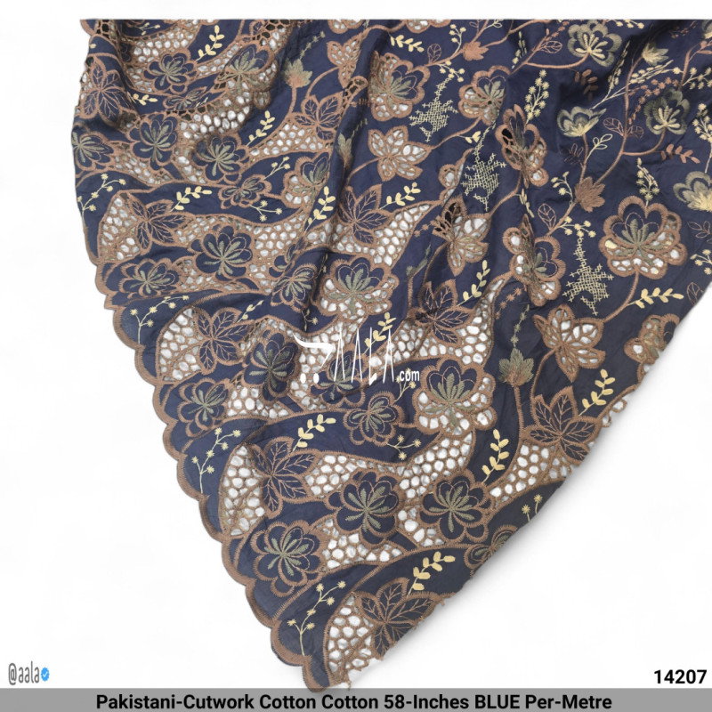 Pakistani-Cutwork Cotton Cotton 58-Inches BLUE Per-Metre 