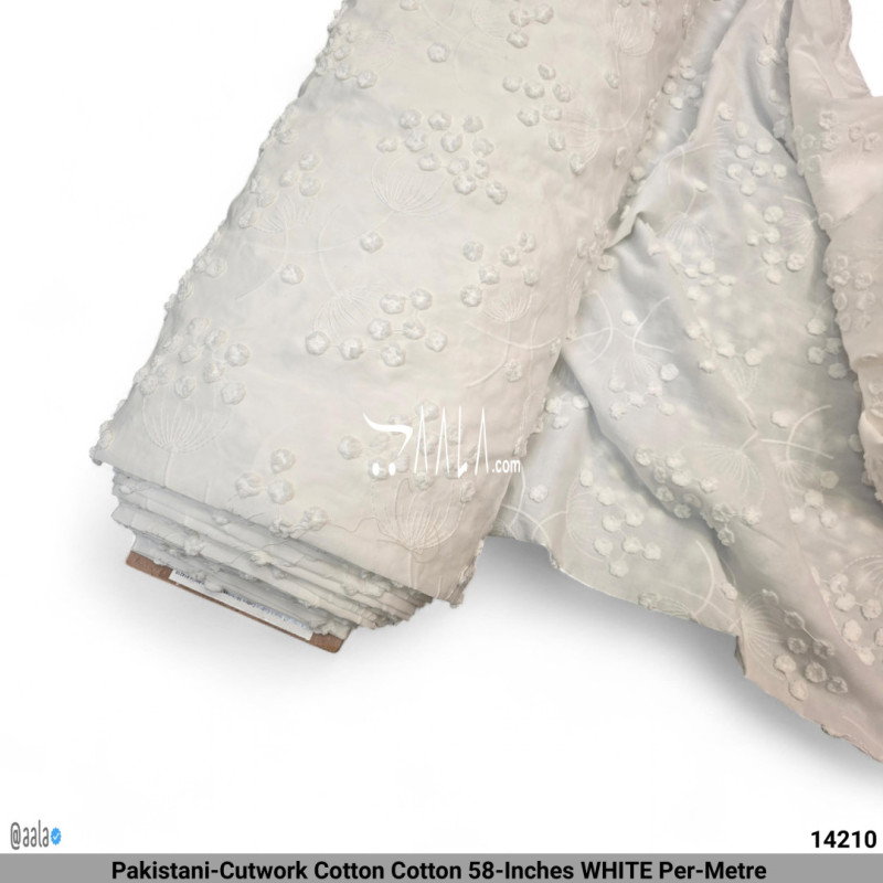 Pakistani-Cutwork Cotton Cotton 58-Inches WHITE Per-Metre 