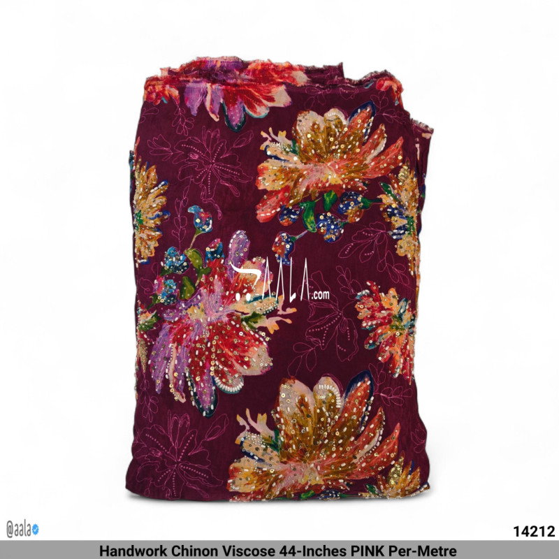 Handwork Chinon Viscose 44-Inches PINK Per-Metre 