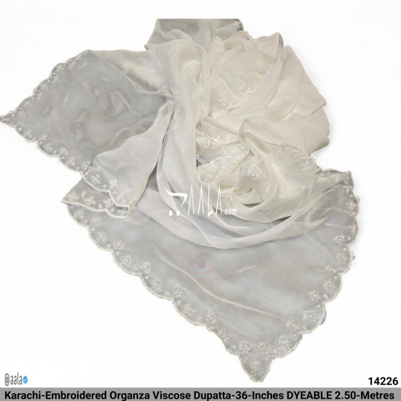 Karachi-Embroidered Organza Viscose Dupatta-36-Inches DYEABLE 2.50-Metres