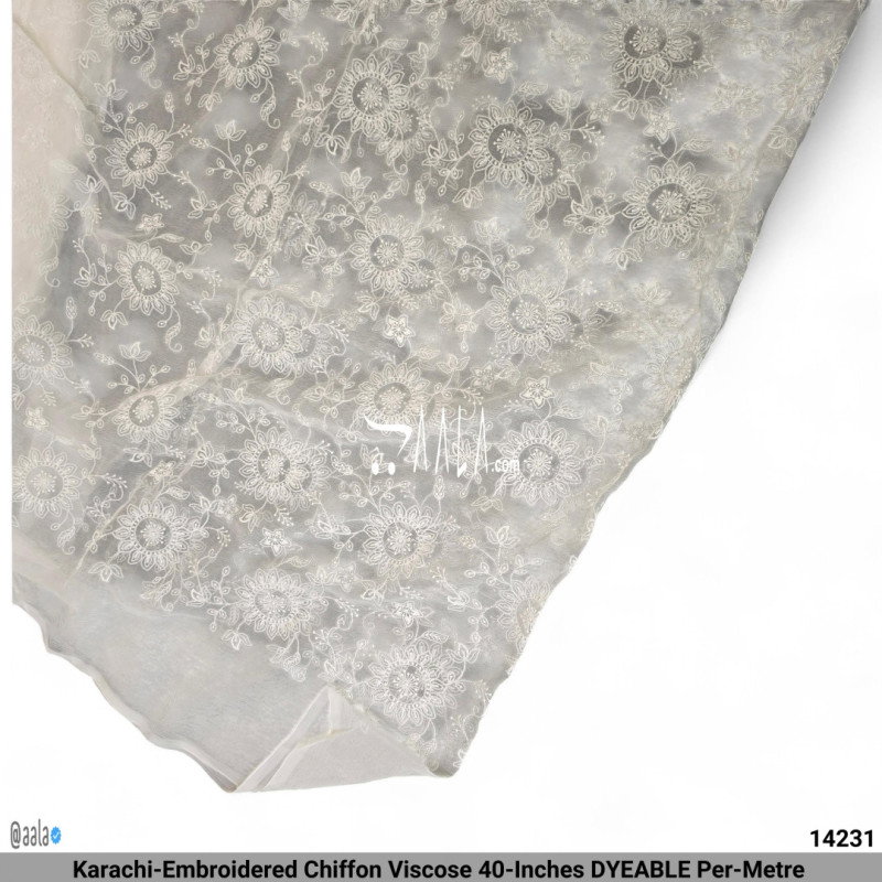 Karachi-Embroidered Chiffon Viscose 40-Inches DYEABLE Per-Metre