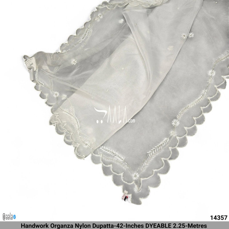 Handwork Organza Nylon Dupatta-42-Inches DYEABLE 2.25-Metres 