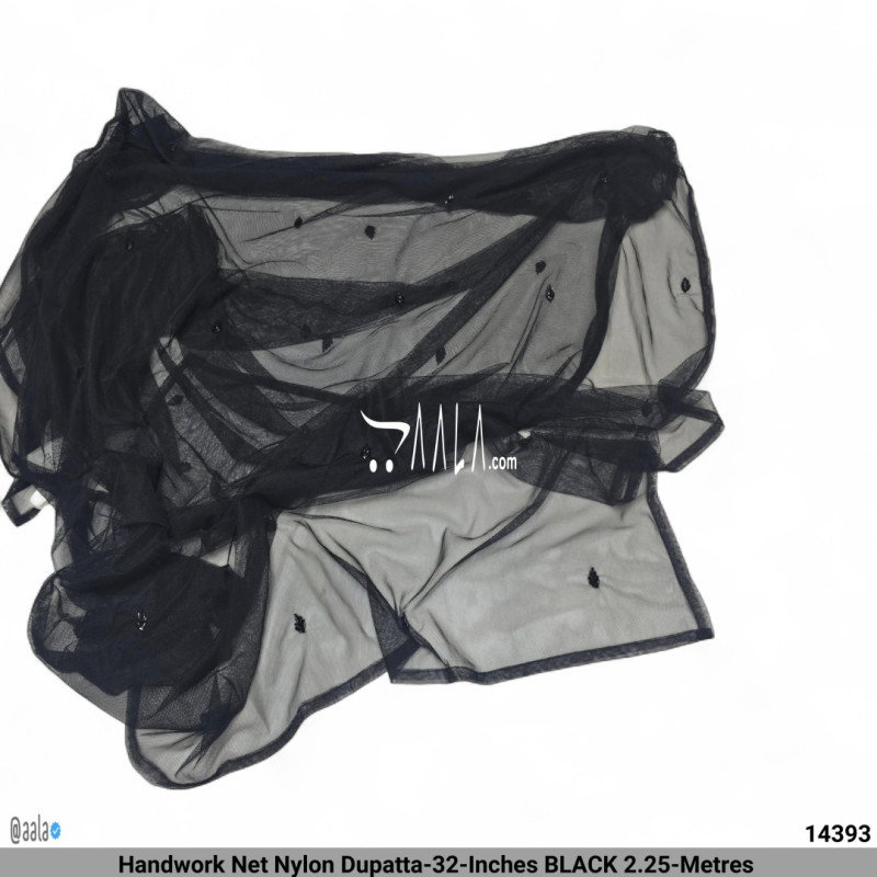 Handwork Net Nylon Dupatta-32-Inches BLACK 2.25-Metres