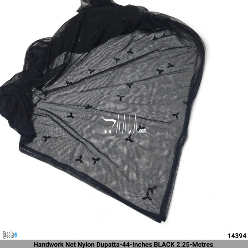 Handwork Net Nylon Dupatta-44-Inches BLACK 2.25-Metres