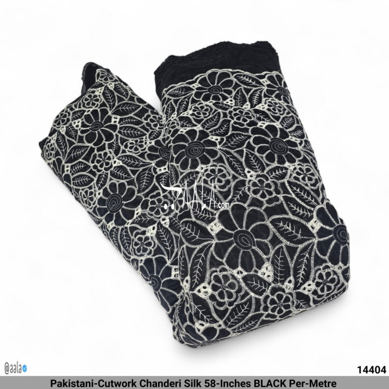 Pakistani-Cutwork Chanderi Silk 58-Inches BLACK Per-Metre
