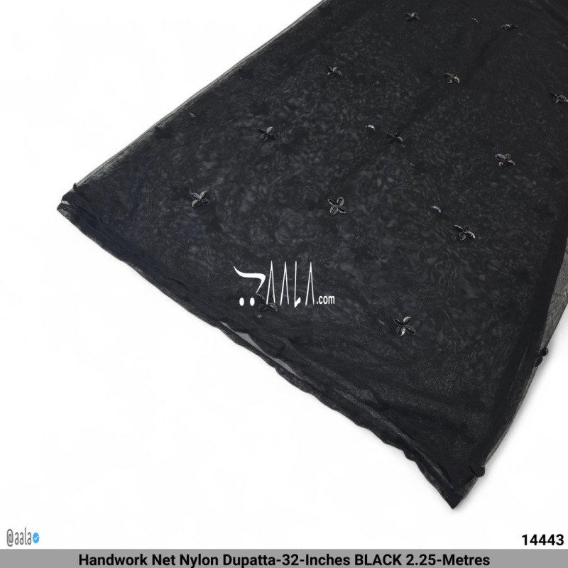 Handwork Net Nylon Dupatta-32-Inches BLACK 2.25-Metres