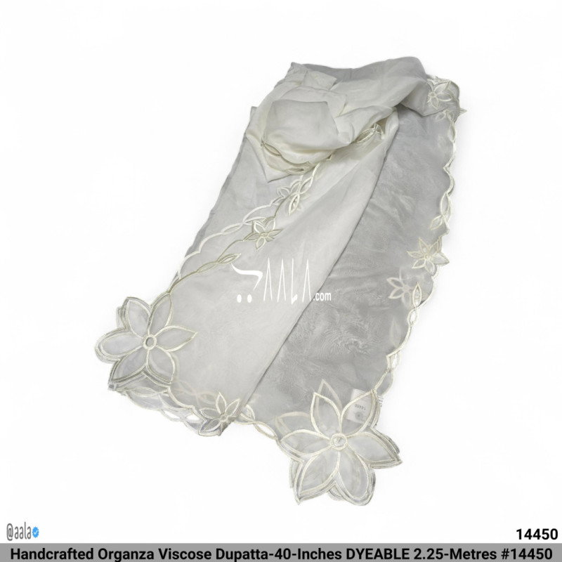 Handcrafted Organza Viscose Dupatta-40-Inches DYEABLE 2.25-Metres