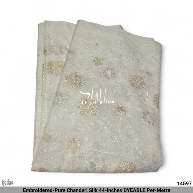 Embroidered-Pure Chanderi Silk 44-Inches DYEABLE Per-Metre