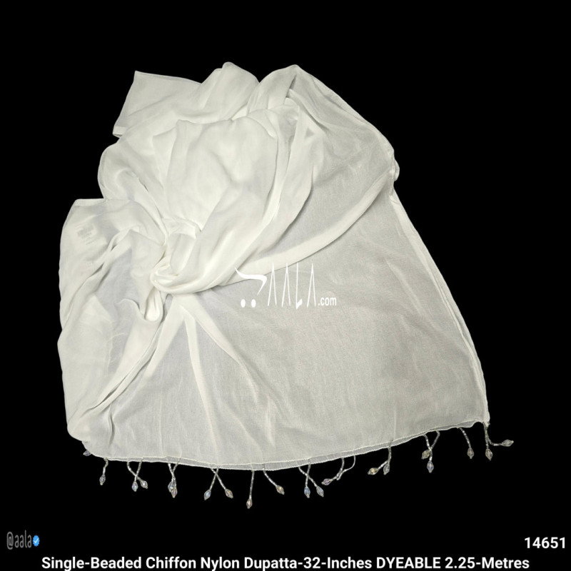 Single-Beaded Chiffon Nylon Dupatta-32-Inches DYEABLE 2.25-Metres