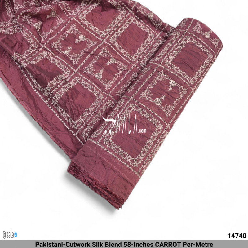 Pakistani-Cutwork Silk Blend 58-Inches CARROT Per-Metre