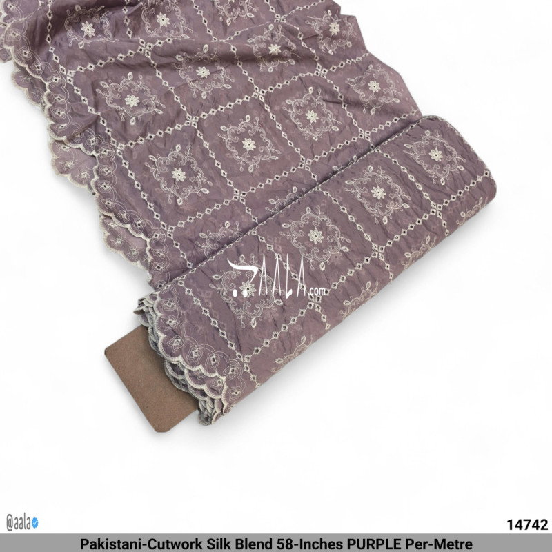 Pakistani-Cutwork Silk Blend 58-Inches PURPLE Per-Metre