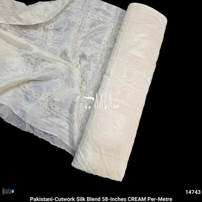 Pakistani-Cutwork Silk Blend 58-Inches CREAM Per-Metre