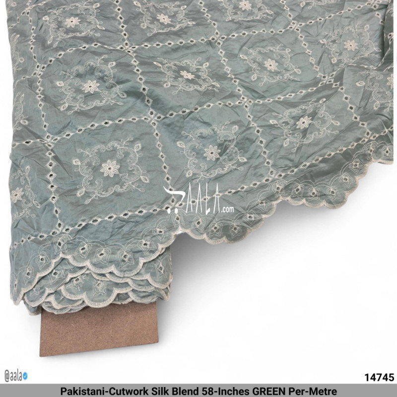 Pakistani-Cutwork Silk Blend 58-Inches GREEN Per-Metre