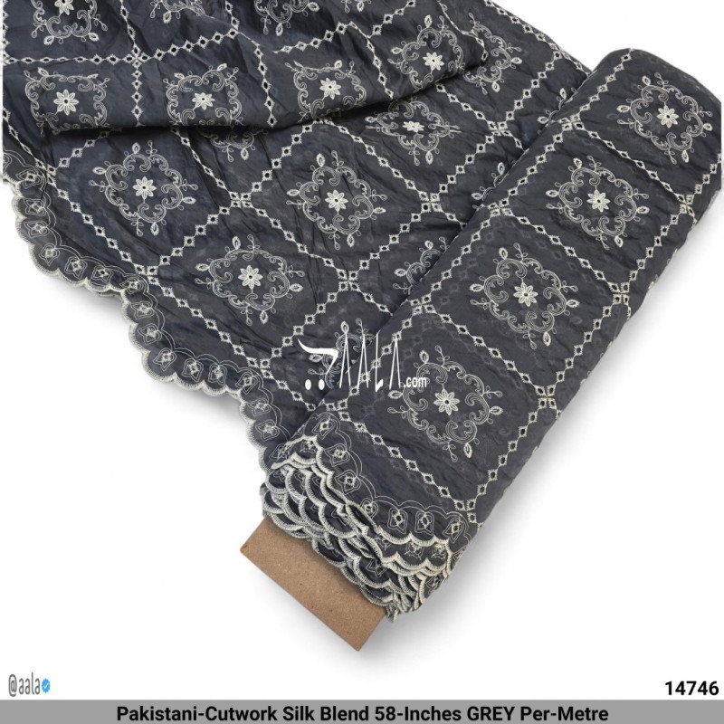 Pakistani-Cutwork Silk Blend 58-Inches GREY Per-Metre