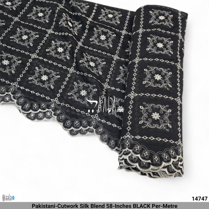 Pakistani-Cutwork Silk Blend 58-Inches BLACK Per-Metre