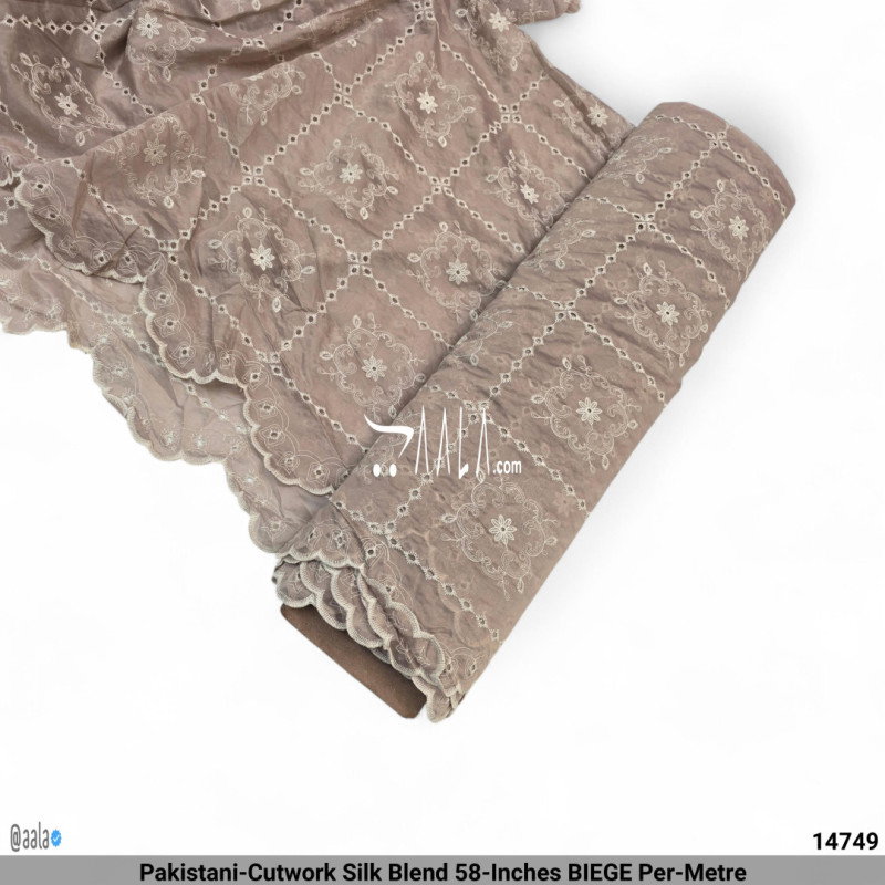 Pakistani-Cutwork Silk Blend 58-Inches BIEGE Per-Metre