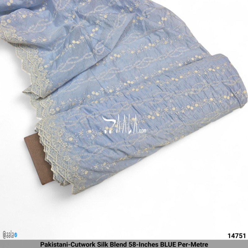 Pakistani-Cutwork Silk Blend 58-Inches BLUE Per-Metre