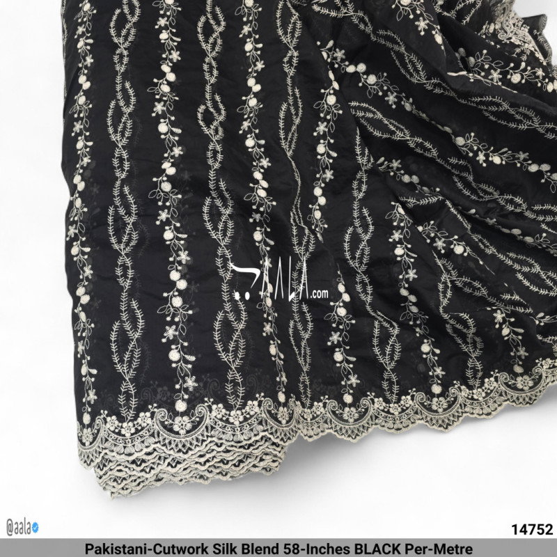 Pakistani-Cutwork Silk Blend 58-Inches BLACK Per-Metre