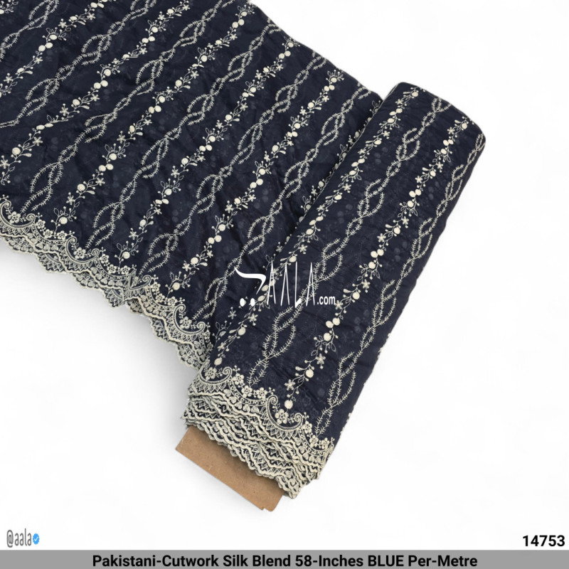 Pakistani-Cutwork Silk Blend 58-Inches BLUE Per-Metre