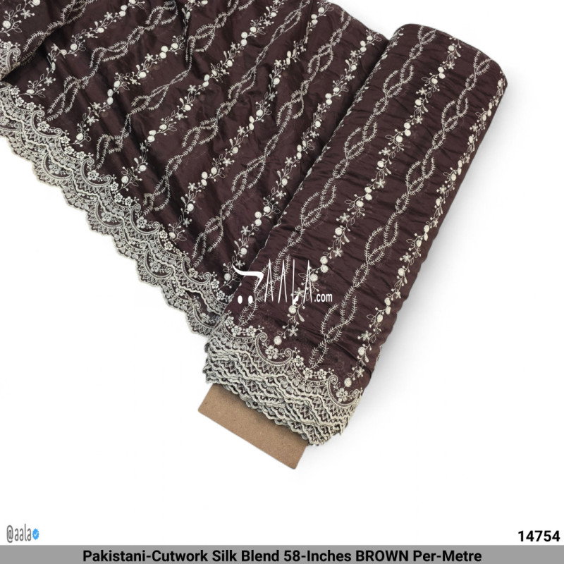 Pakistani-Cutwork Silk Blend 58-Inches BROWN Per-Metre