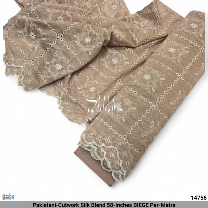 Pakistani-Cutwork Silk Blend 58-Inches BIEGE Per-Metre