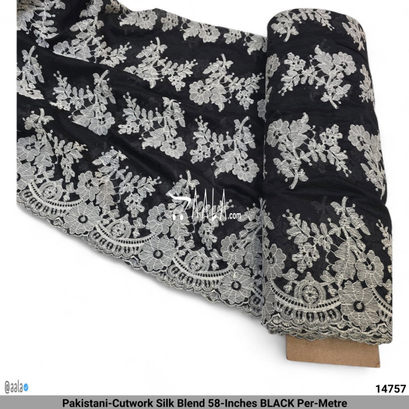 Pakistani-Cutwork Silk Blend 58-Inches BLACK Per-Metre