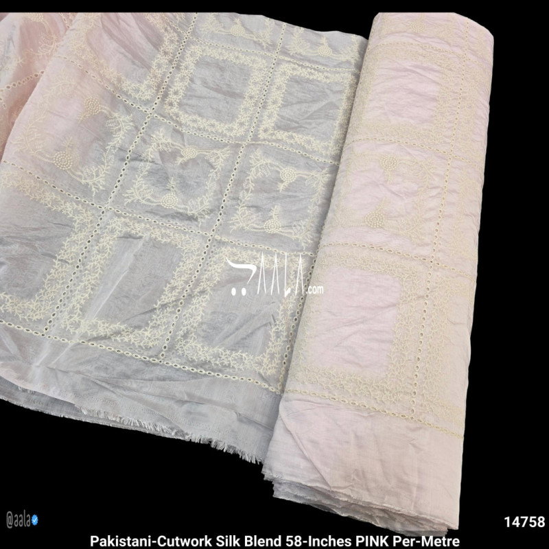 Pakistani-Cutwork Silk Blend 58-Inches PINK Per-Metre