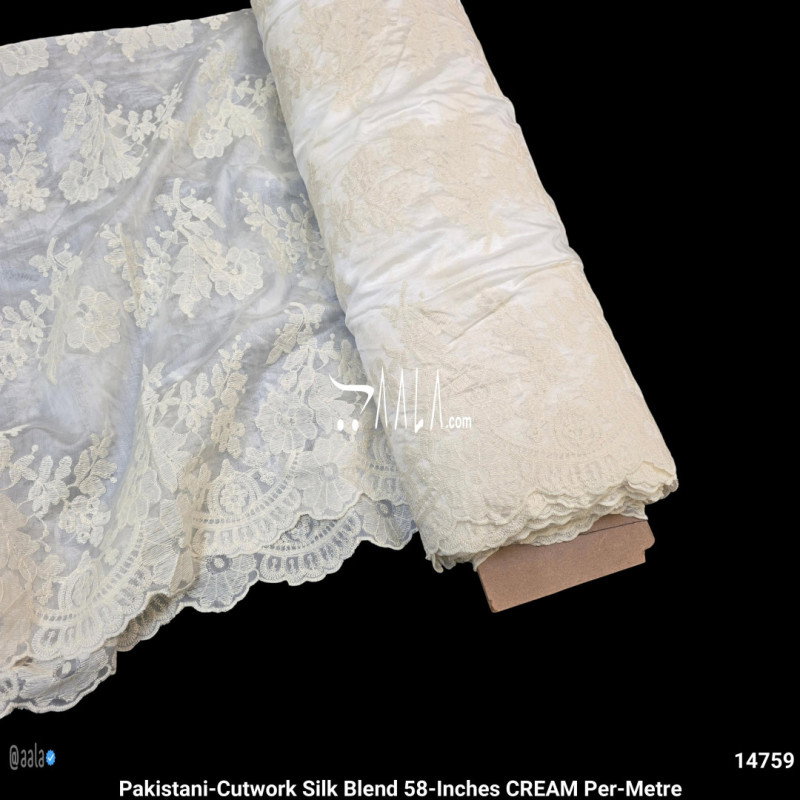 Pakistani-Cutwork Silk Blend 58-Inches CREAM Per-Metre