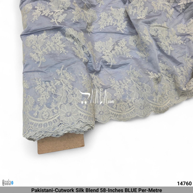 Pakistani-Cutwork Silk Blend 58-Inches BLUE Per-Metre
