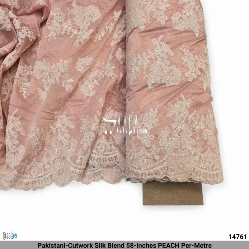 Pakistani-Cutwork Silk Blend 58-Inches PEACH Per-Metre