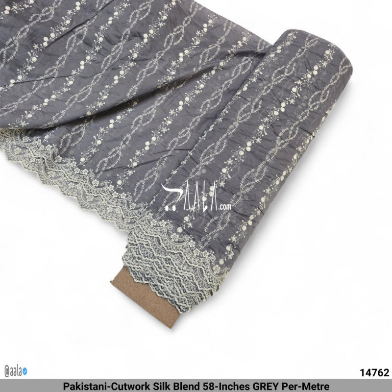Pakistani-Cutwork Silk Blend 58-Inches GREY Per-Metre