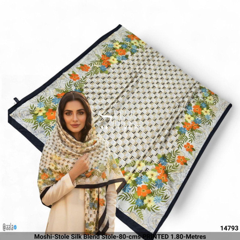 Moshi-Stole Silk Blend Stole-80-cms PRINTED 1.80-Metres