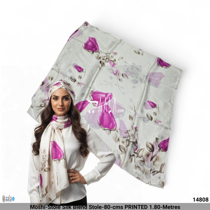 Moshi-Stole Silk Blend Stole-80-cms PRINTED 1.80-Metres