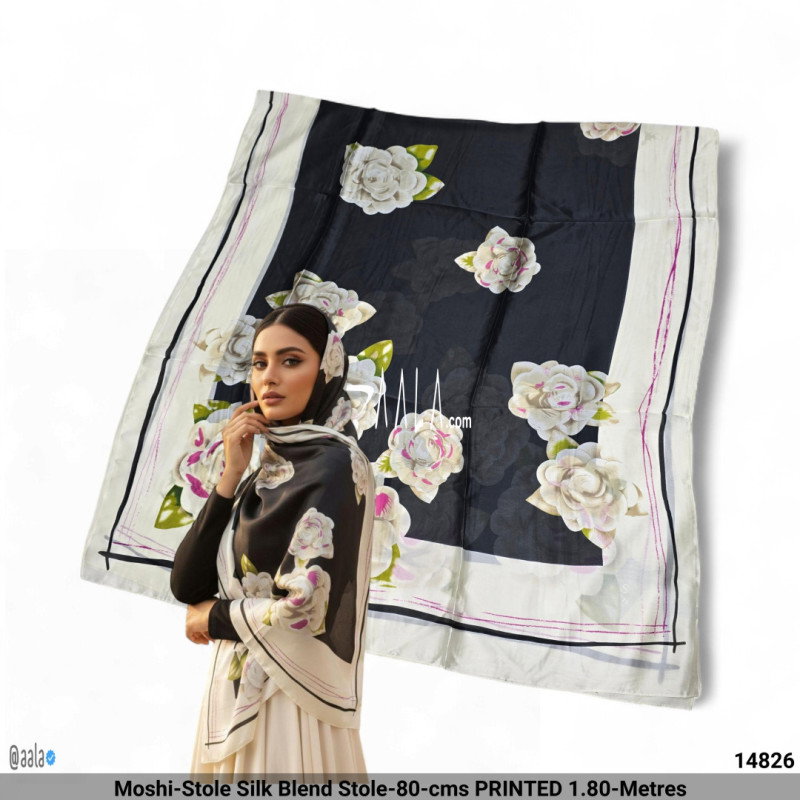 Moshi-Stole Silk Blend Stole-80-cms PRINTED 1.80-Metres