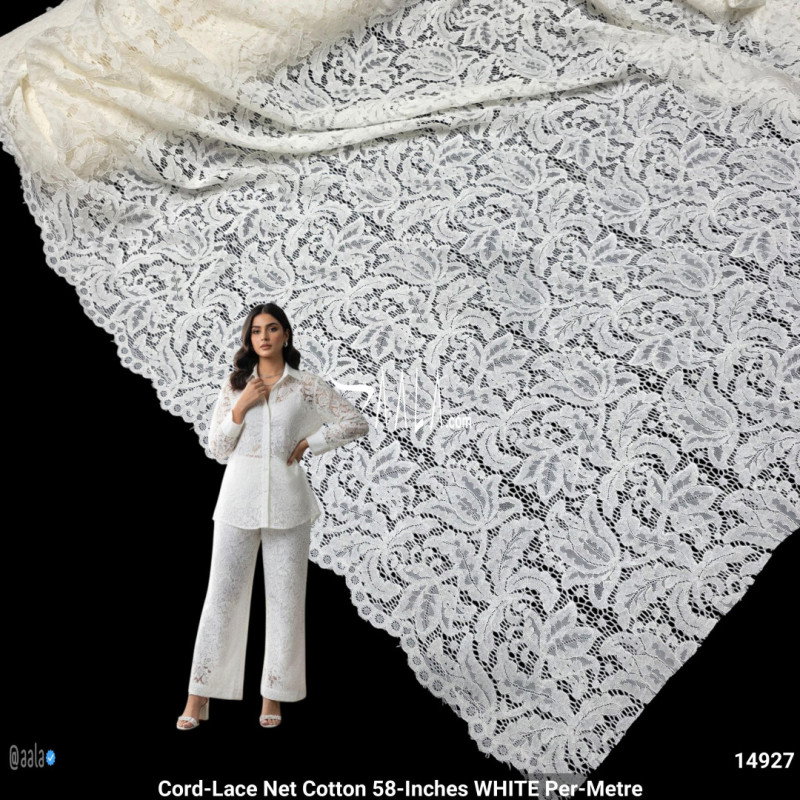 Cord-Lace Net Cotton 58-Inches WHITE Per-Metre