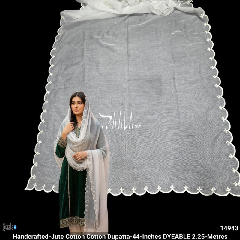 Handcrafted-Jute Cotton Cotton Dupatta-44-Inches DYEABLE 2.25-Metres