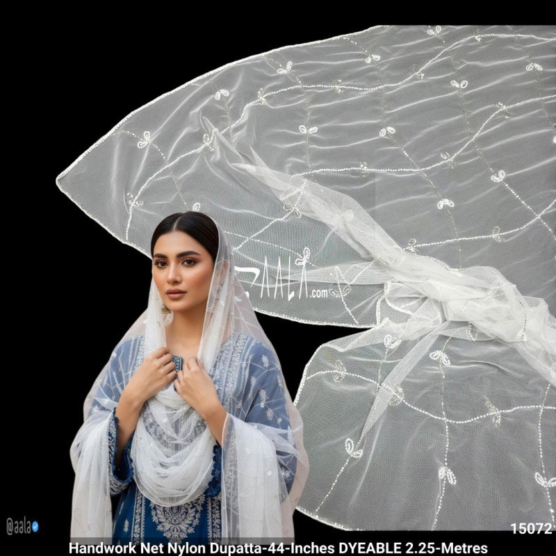 Handwork Net Nylon Dupatta-44-Inches DYEABLE 2.25-Metres