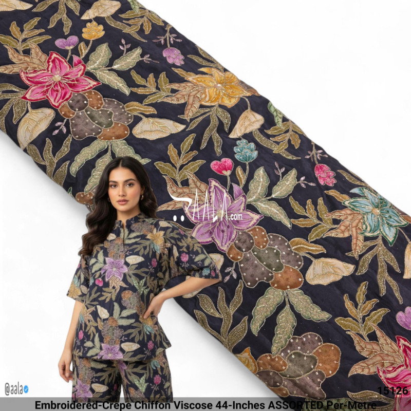 Embroidered-Crepe Chiffon Viscose 44-Inches ASSORTED Per-Metre