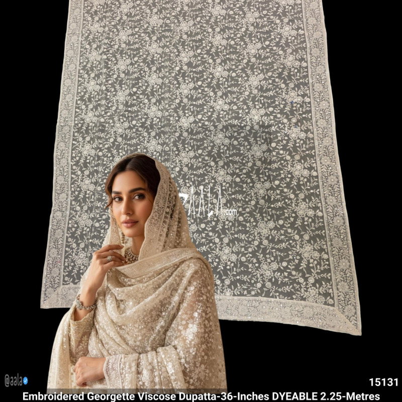 Embroidered Georgette Viscose Dupatta-36-Inches DYEABLE 2.25-Metres
