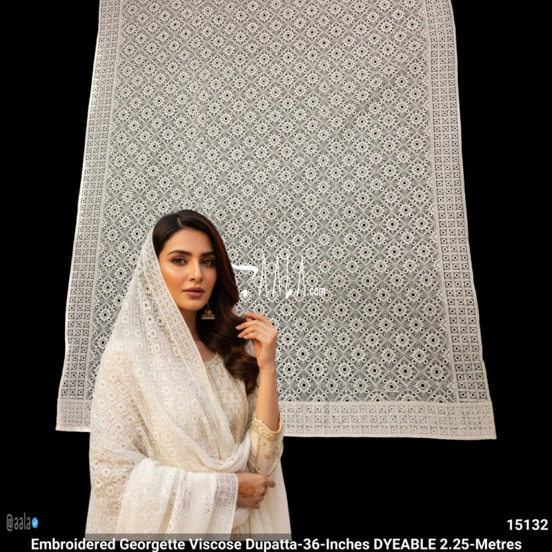 Embroidered Georgette Viscose Dupatta-36-Inches DYEABLE 2.25-Metres